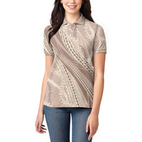 Polynesian Puakeniken Pikake Twisted Lei Women Polo Shirt Beige - Polynesian Pride