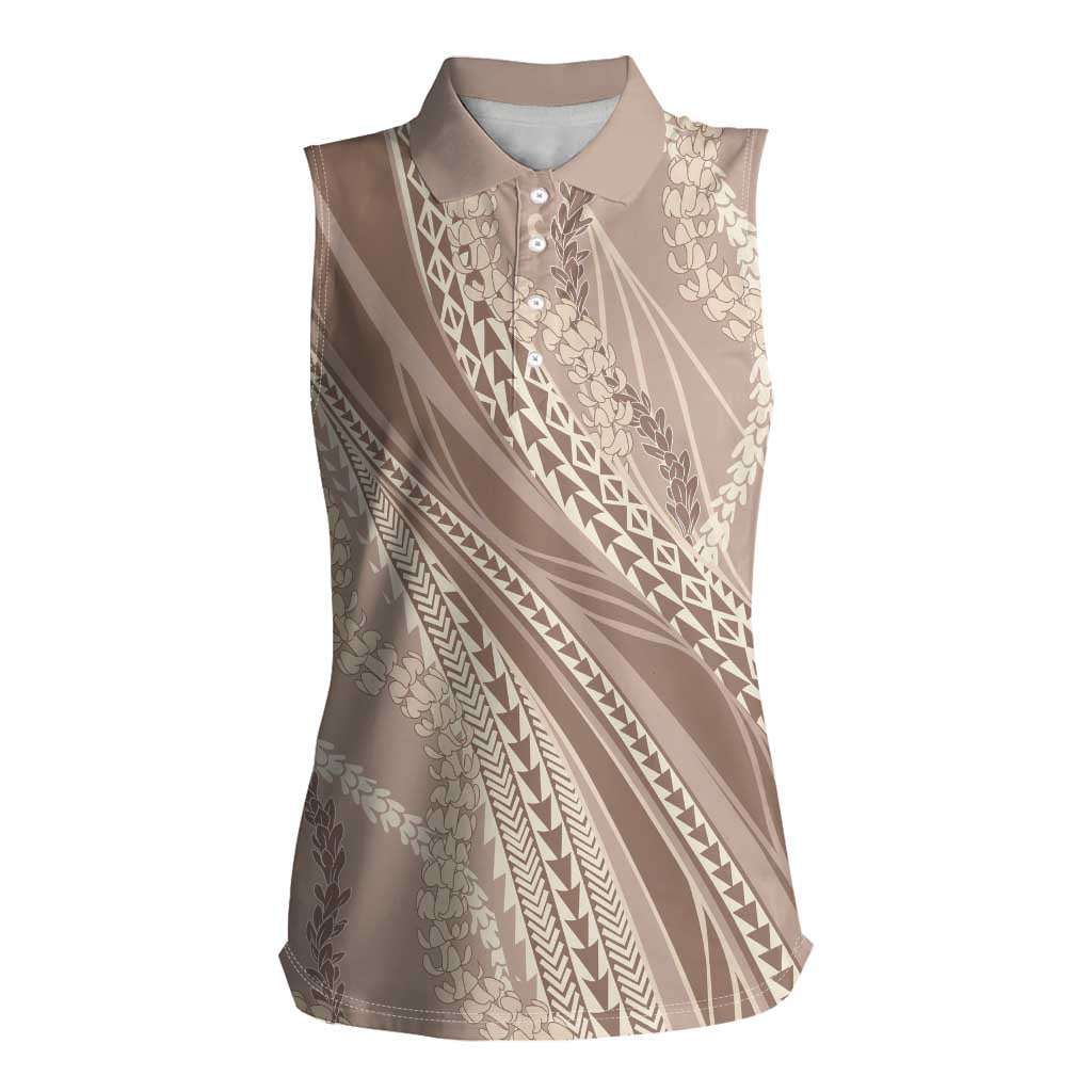 Polynesian Puakeniken Pikake Twisted Lei Women Sleeveless Polo Shirt Beige - Polynesian Pride