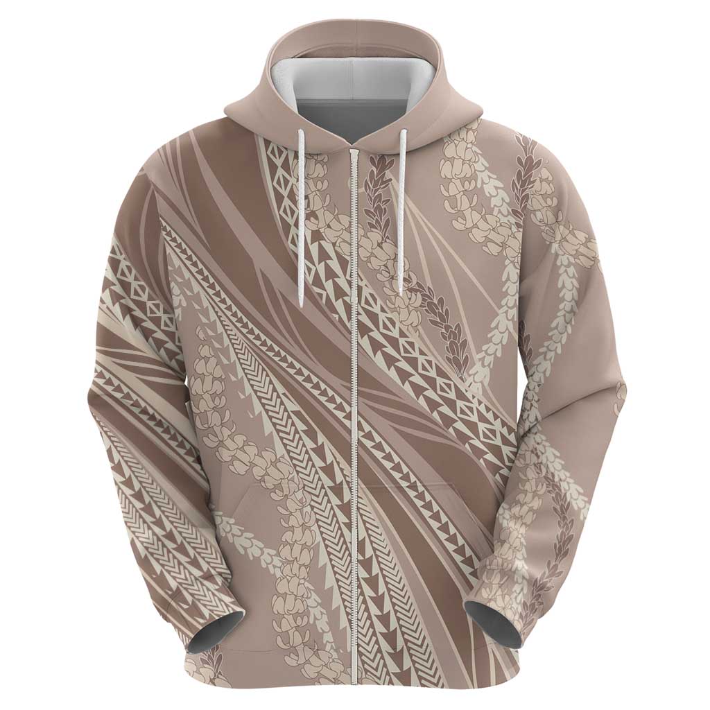 Polynesian Puakeniken Pikake Twisted Lei Zip Hoodie Beige LT7 - Polynesian Pride
