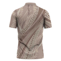 Polynesian Puakeniken Pikake Twisted Lei Zipper Polo Shirt Beige LT7 - Polynesian Pride