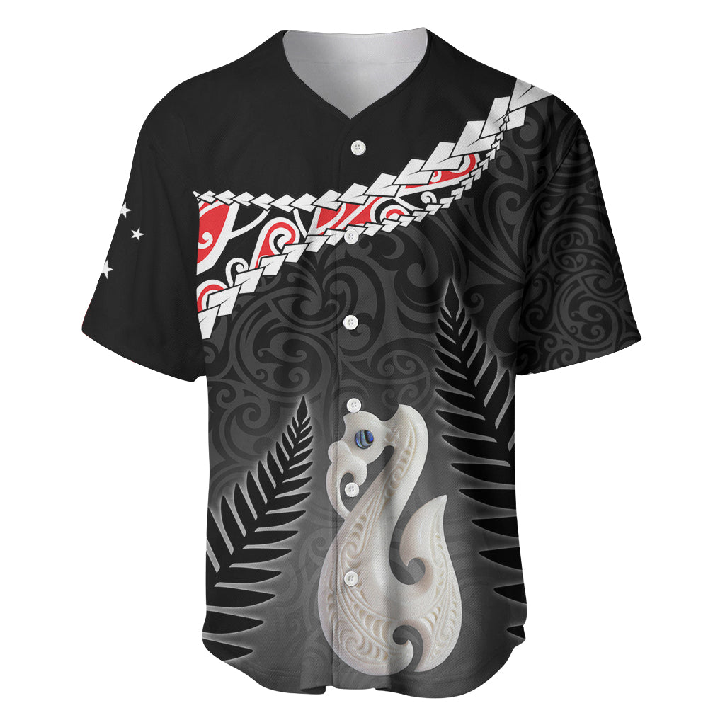 Personalised New Zealand Maori Baseball Jersey Manaia Mix Koru LT7 Black - Polynesian Pride