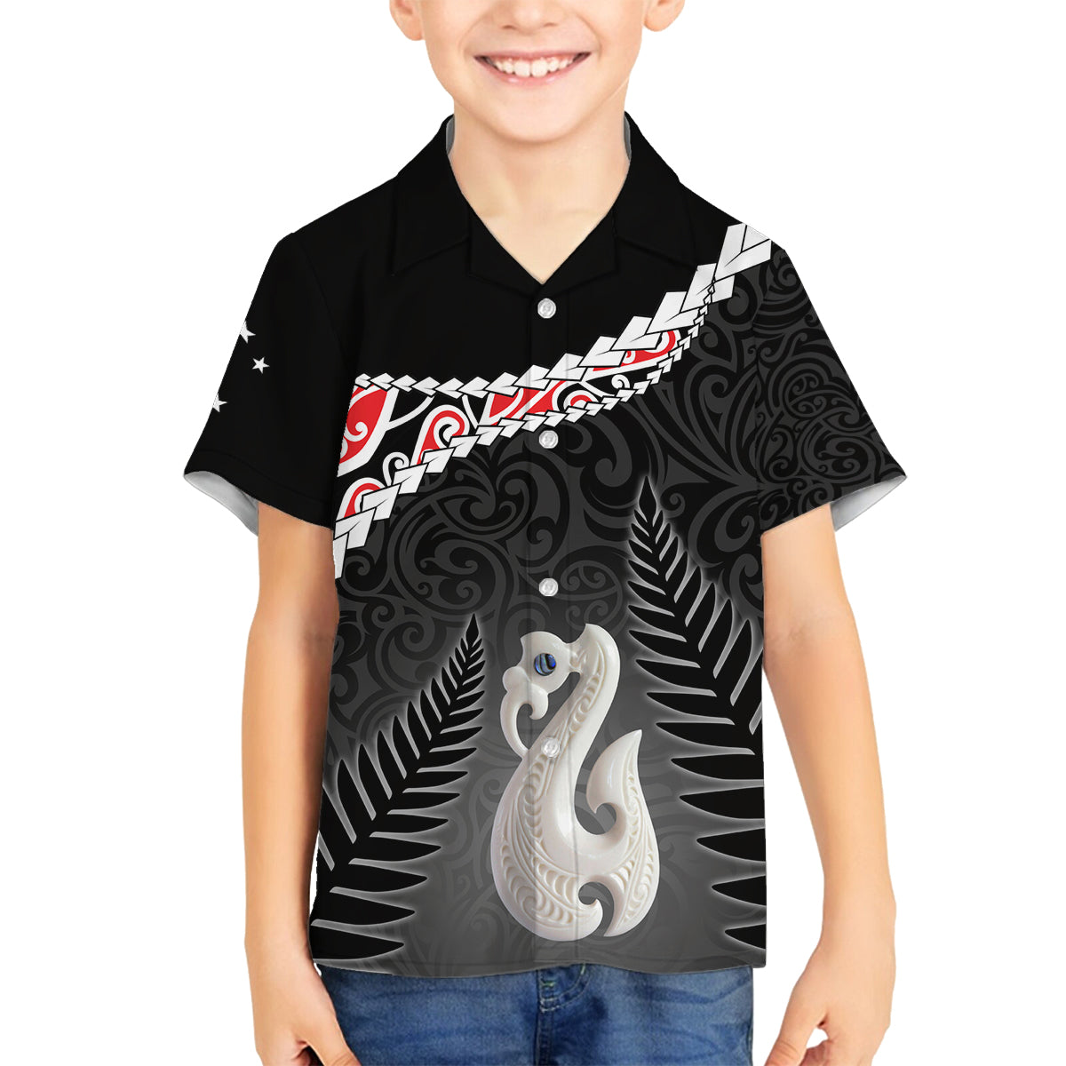 Personalised New Zealand Maori Family Matching Tank Maxi Dress and Hawaiian Shirt Manaia Mix Koru LT7 Son's Shirt Black - Polynesian Pride