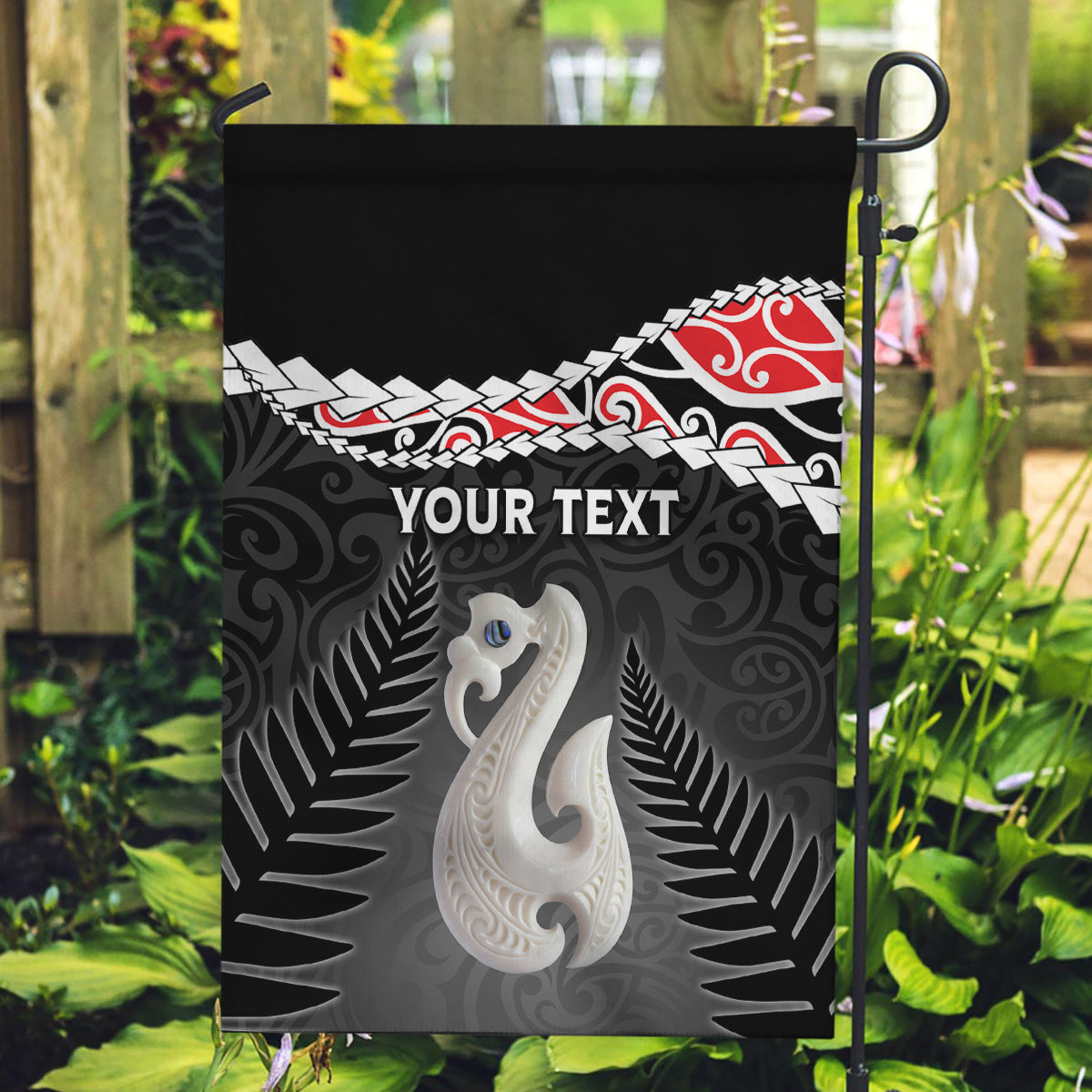 Personalised New Zealand Maori Garden Flag Manaia Mix Koru LT7 Garden Flag Black - Polynesian Pride