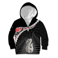 Personalised New Zealand Maori Kid Hoodie Manaia Mix Koru LT7 Zip Hoodie Black - Polynesian Pride