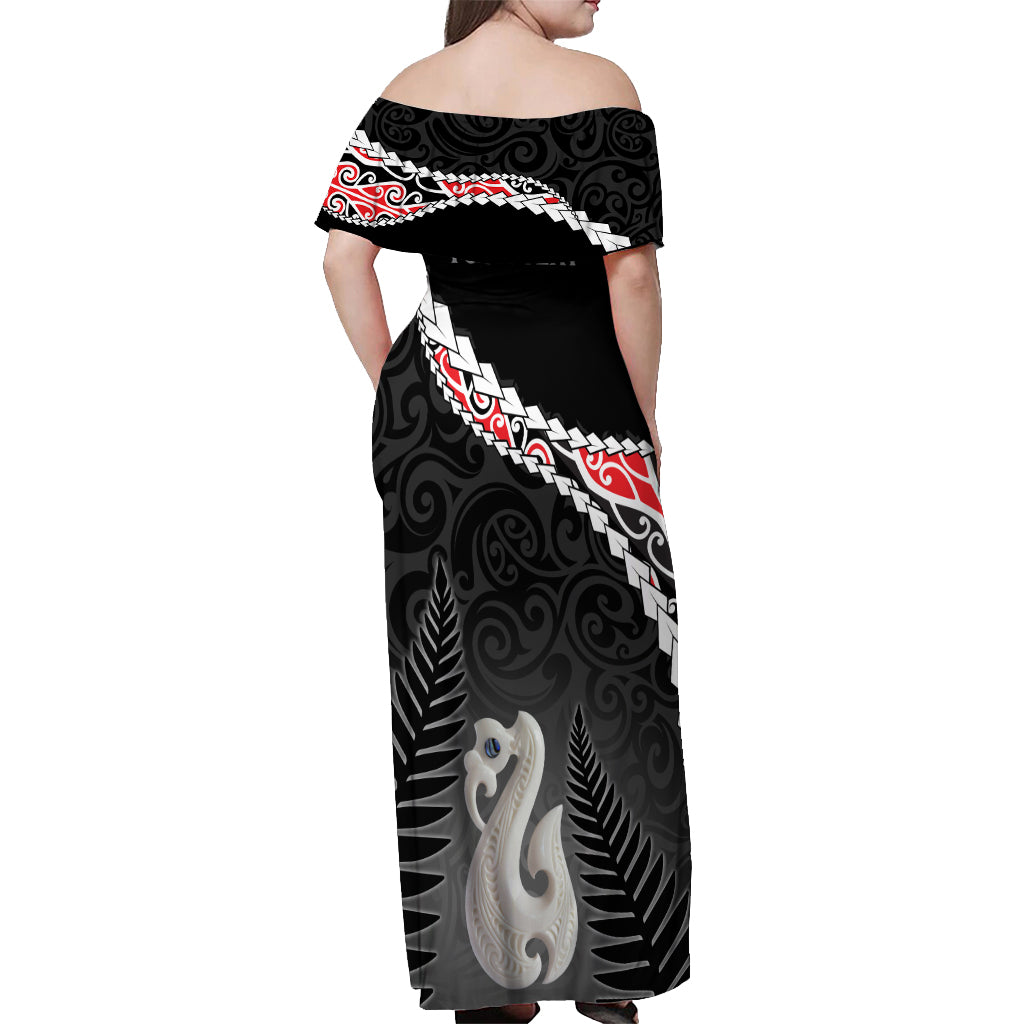 Personalised New Zealand Maori Off Shoulder Maxi Dress Manaia Mix Koru LT7 - Polynesian Pride