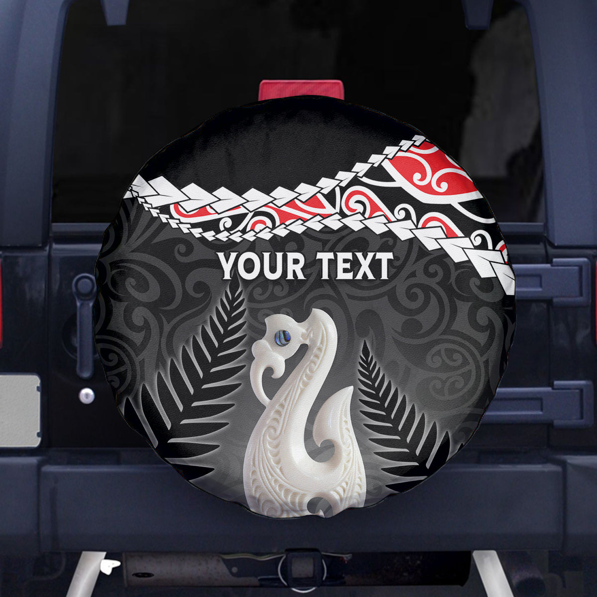 Personalised New Zealand Maori Spare Tire Cover Manaia Mix Koru LT7 Black - Polynesian Pride