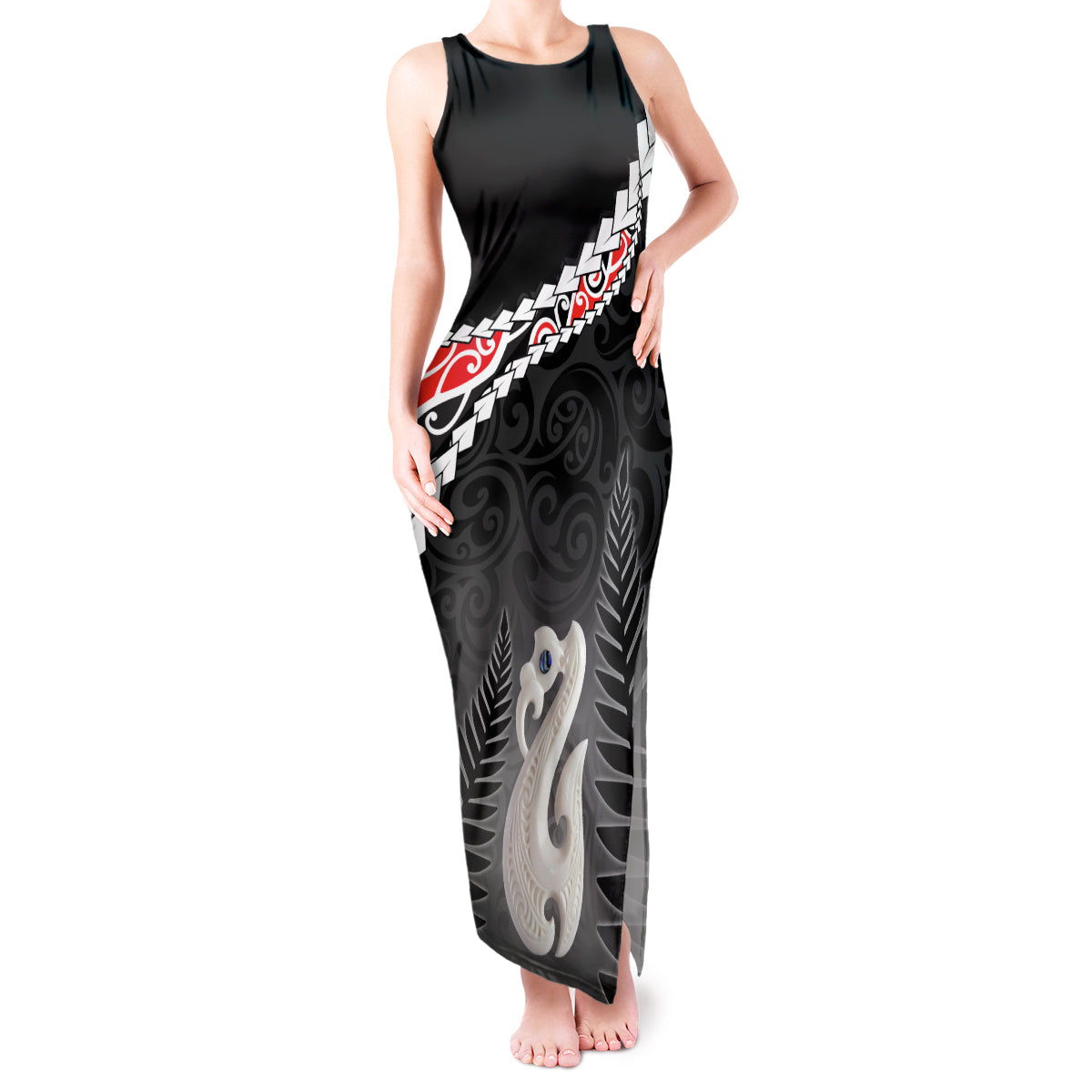 Personalised New Zealand Maori Tank Maxi Dress Manaia Mix Koru LT7 Women Black - Polynesian Pride