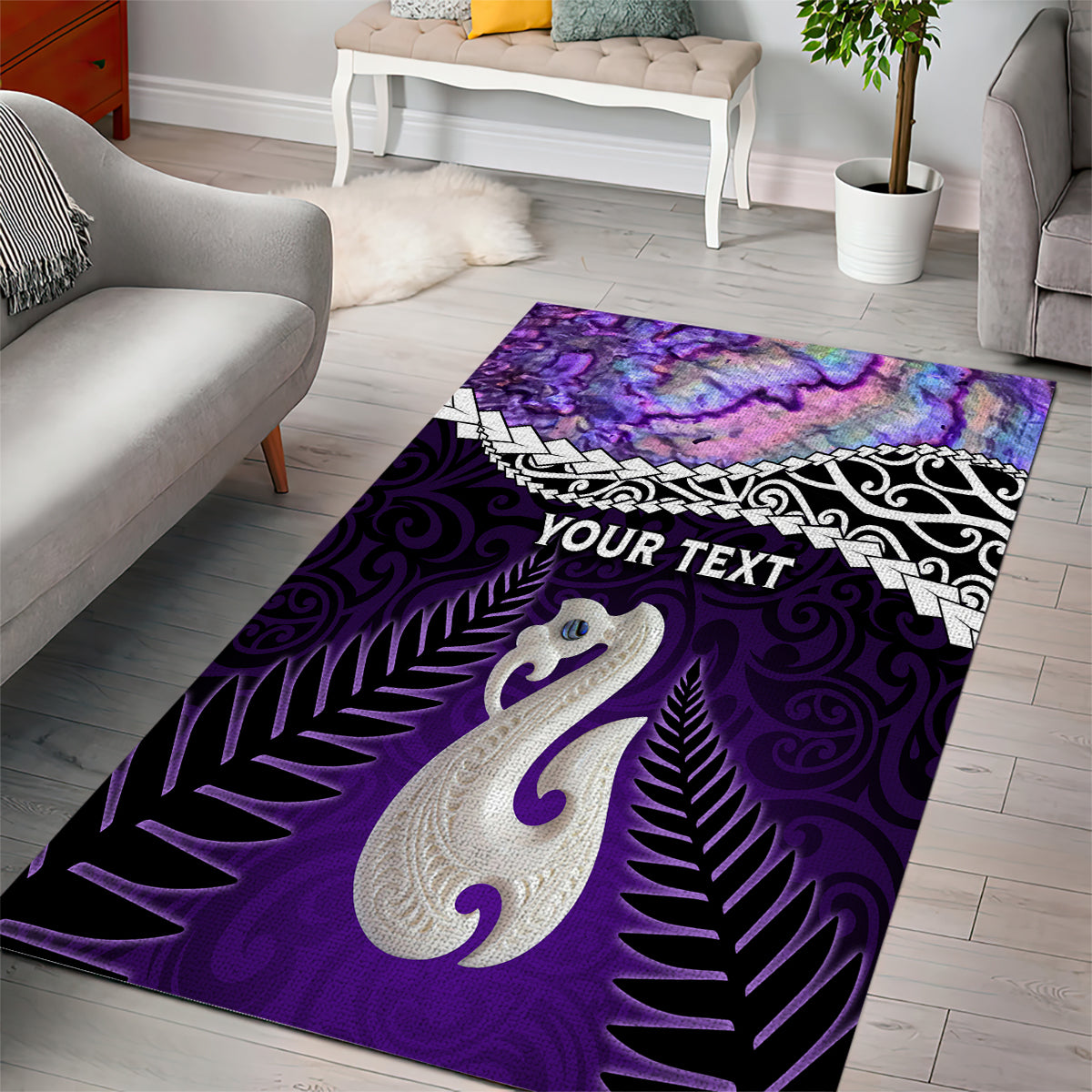 Personalised New Zealand Maori Area Rug Manaia Paua Shell Purple LT7 - Polynesian Pride
