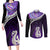 Personalised New Zealand Maori Couples Matching Long Sleeve Bodycon Dress and Long Sleeve Button Shirt Manaia Paua Shell Purple LT7 Purple - Polynesian Pride
