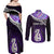 Personalised New Zealand Maori Couples Matching Off Shoulder Maxi Dress and Long Sleeve Button Shirt Manaia Paua Shell Purple LT7 - Polynesian Pride