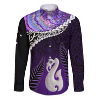 Personalised New Zealand Maori Family Matching Short Sleeve Bodycon Dress and Hawaiian Shirt Manaia Paua Shell Purple LT7 Dad's Shirt - Long Sleeve Purple - Polynesian Pride