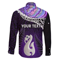 Personalised New Zealand Maori Family Matching Short Sleeve Bodycon Dress and Hawaiian Shirt Manaia Paua Shell Purple LT7 - Polynesian Pride