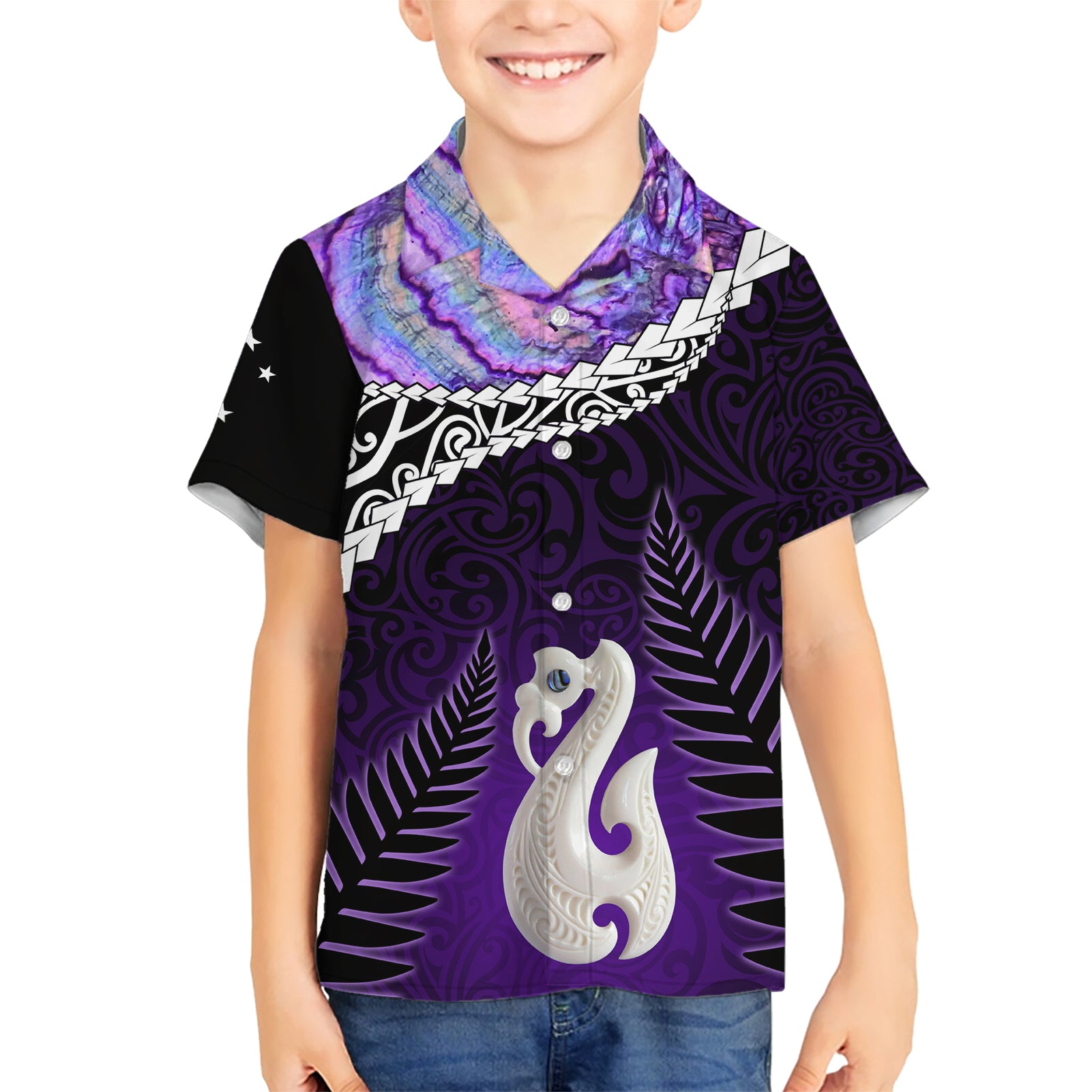 Personalised New Zealand Maori Kid Hawaiian Shirt Manaia Paua Shell Purple LT7 Kid Purple - Polynesian Pride