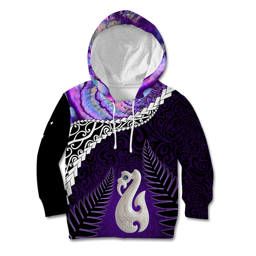 Personalised New Zealand Maori Kid Hoodie Manaia Paua Shell Purple LT7 Hoodie Purple - Polynesian Pride