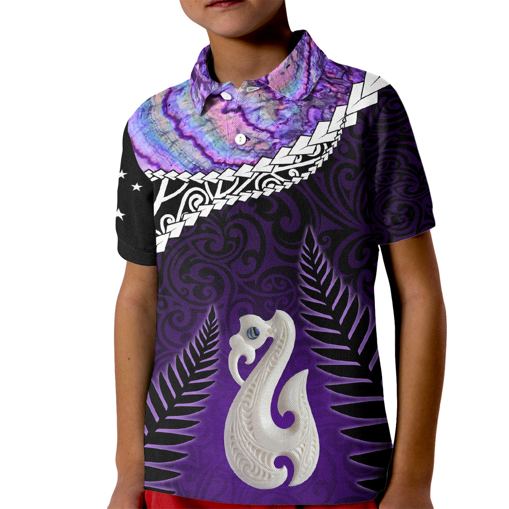 Personalised New Zealand Maori Kid Polo Shirt Manaia Paua Shell Purple LT7 Kid Purple - Polynesian Pride