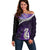 Personalised New Zealand Maori Off Shoulder Sweater Manaia Paua Shell Purple LT7 Women Purple - Polynesian Pride