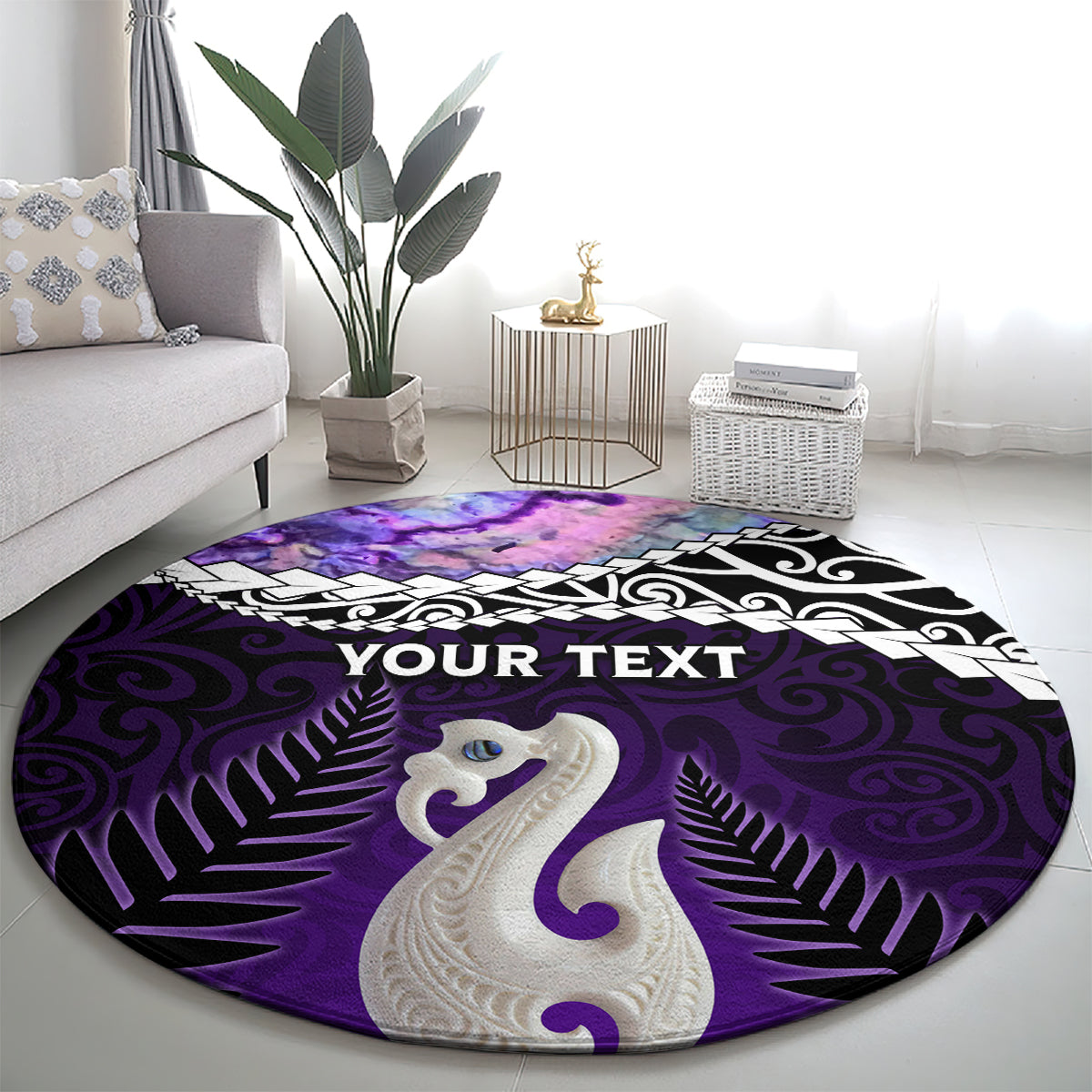 Personalised New Zealand Maori Round Carpet Manaia Paua Shell Purple LT7 - Polynesian Pride