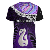 Personalised New Zealand Maori Women V Neck T Shirt Manaia Paua Shell Purple LT7 - Polynesian Pride