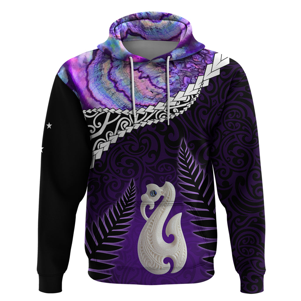 Personalised New Zealand Maori Zip Hoodie Manaia Paua Shell Purple LT7 Pullover Hoodie Purple - Polynesian Pride