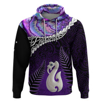 Personalised New Zealand Maori Zip Hoodie Manaia Paua Shell Purple LT7 Pullover Hoodie Purple - Polynesian Pride