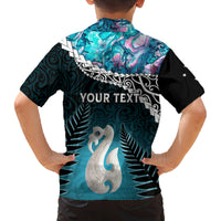 Personalised New Zealand Maori Family Matching Off Shoulder Maxi Dress and Hawaiian Shirt Manaia Paua Shell Turquoise LT7 - Polynesian Pride