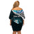 Personalised New Zealand Maori Family Matching Off Shoulder Short Dress and Hawaiian Shirt Manaia Paua Shell Turquoise LT7 - Polynesian Pride