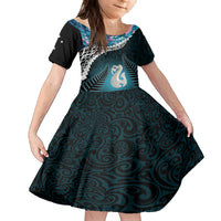 Personalised New Zealand Maori Family Matching Tank Maxi Dress and Hawaiian Shirt Manaia Paua Shell Turquoise LT7 Daughter's Dress Turquoise - Polynesian Pride