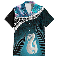 Personalised New Zealand Maori Family Matching Tank Maxi Dress and Hawaiian Shirt Manaia Paua Shell Turquoise LT7 Dad's Shirt - Short Sleeve Turquoise - Polynesian Pride