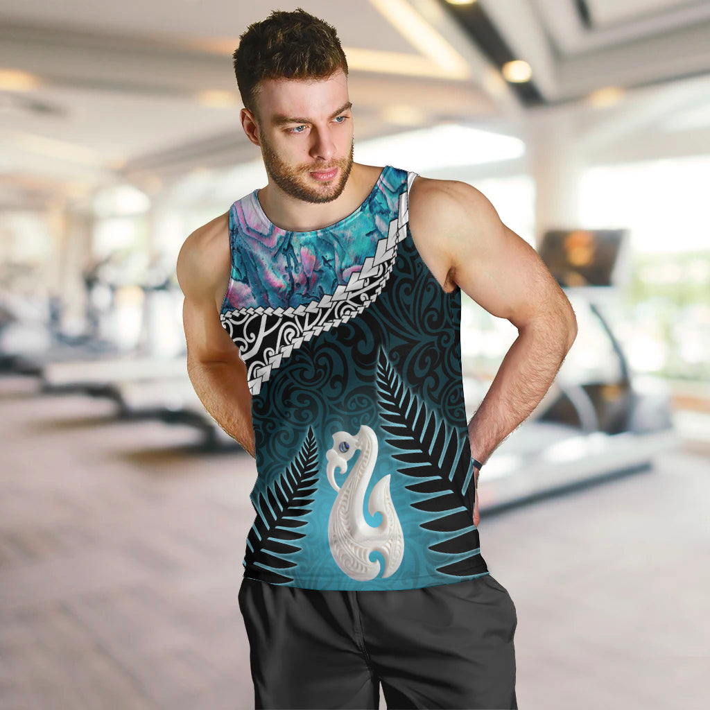 Personalised New Zealand Maori Men Tank Top Manaia Paua Shell Turquoise LT7 Turquoise - Polynesian Pride