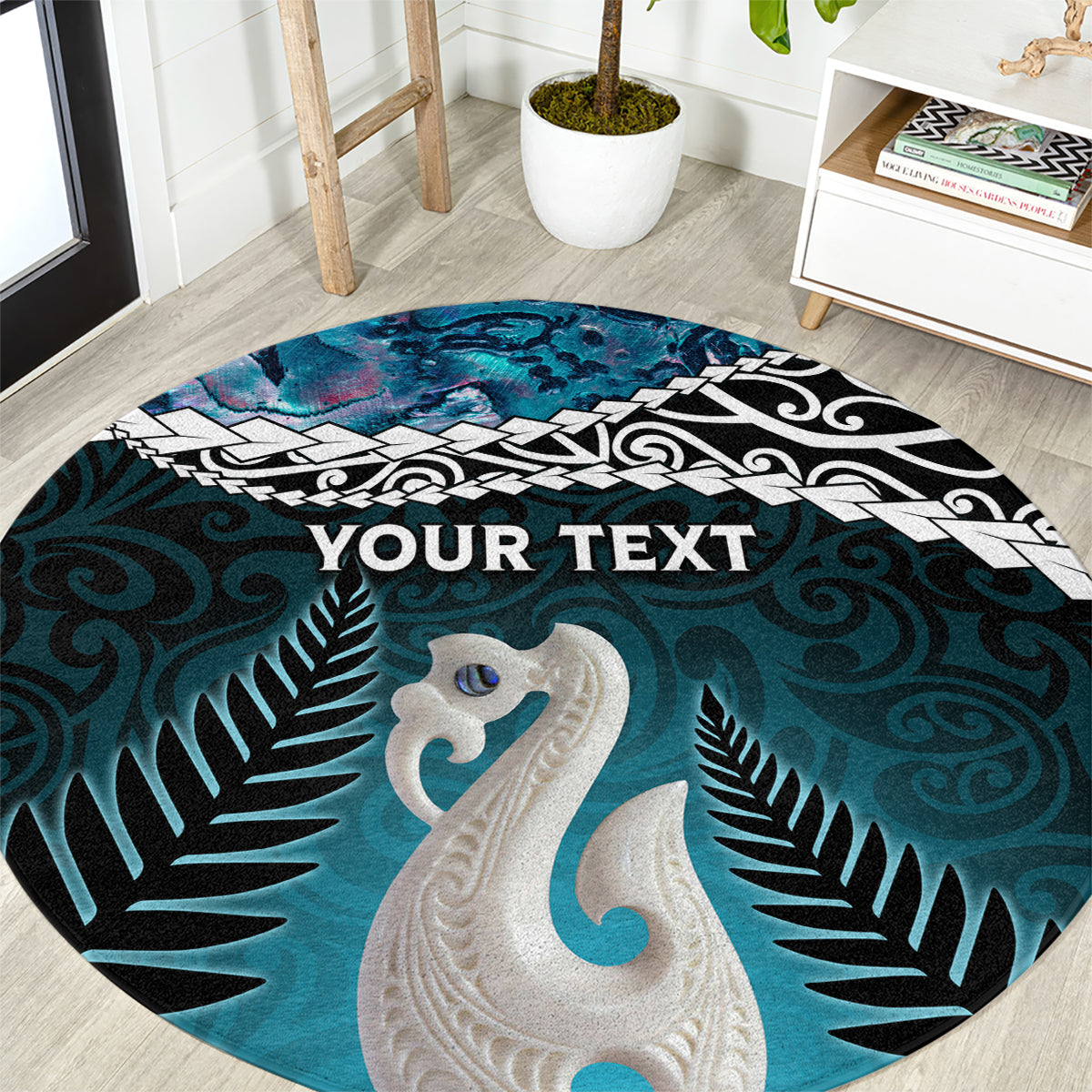 Personalised New Zealand Maori Round Carpet Manaia Paua Shell Turquoise LT7 Turquoise - Polynesian Pride