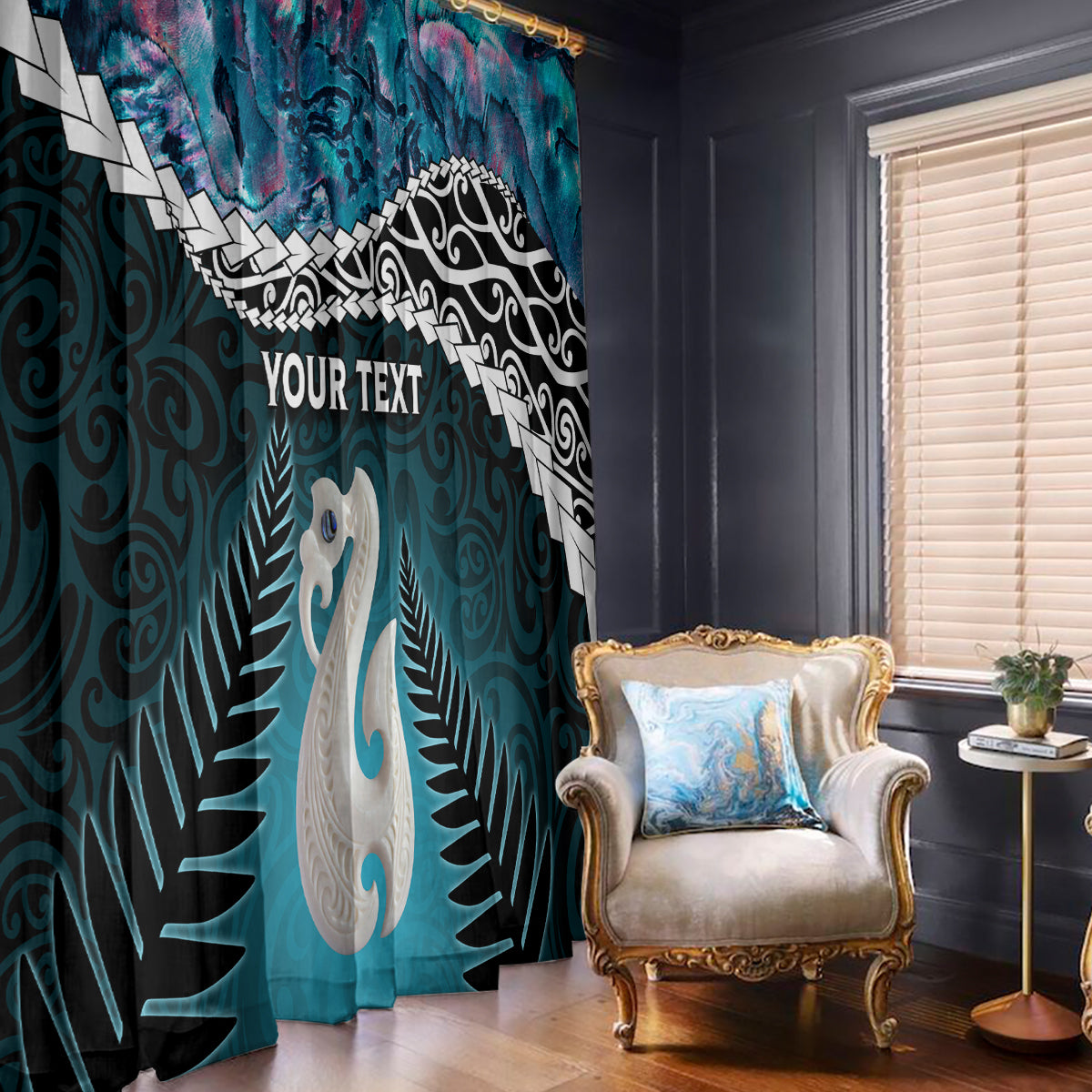 Personalised New Zealand Maori Window Curtain Manaia Paua Shell Turquoise LT7 - Polynesian Pride
