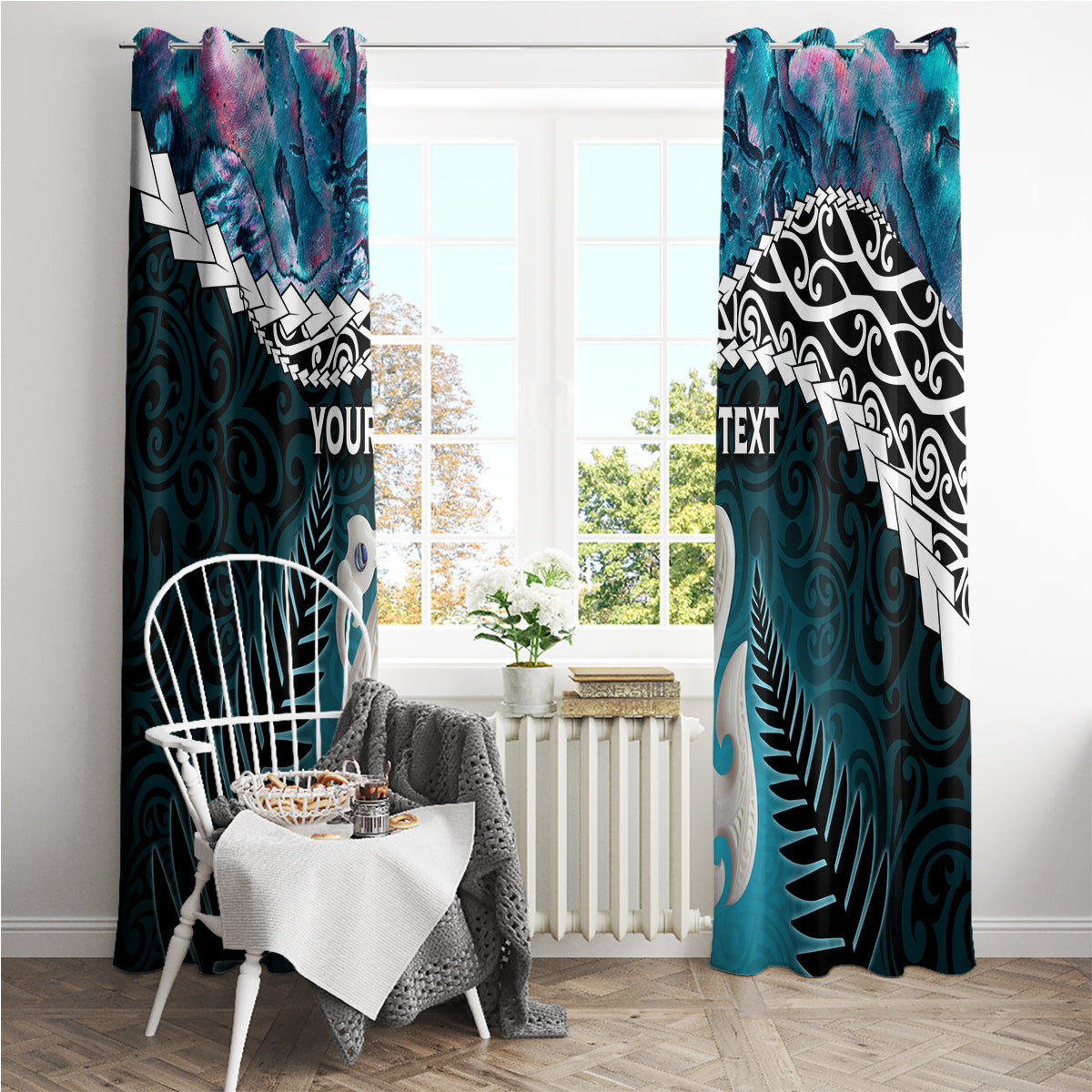 Personalised New Zealand Maori Window Curtain Manaia Paua Shell Turquoise LT7 - Polynesian Pride