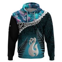 Personalised New Zealand Maori Zip Hoodie Manaia Paua Shell Turquoise LT7 Pullover Hoodie Turquoise - Polynesian Pride
