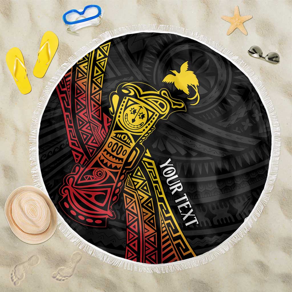 Personalized Papua New Guinea Beach Blanket Kundu Drum Carving Motifs LT7 One Size 150cm Black - Polynesian Pride
