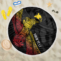 Personalized Papua New Guinea Beach Blanket Kundu Drum Carving Motifs LT7 One Size 150cm Black - Polynesian Pride