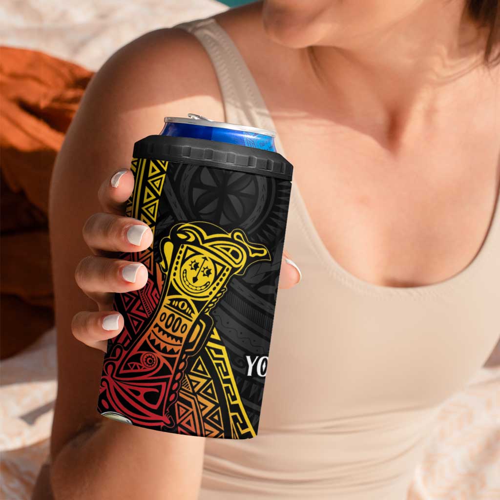 Personalized Papua New Guinea 4 in 1 Can Cooler Tumbler Kundu Drum Carving Motifs
