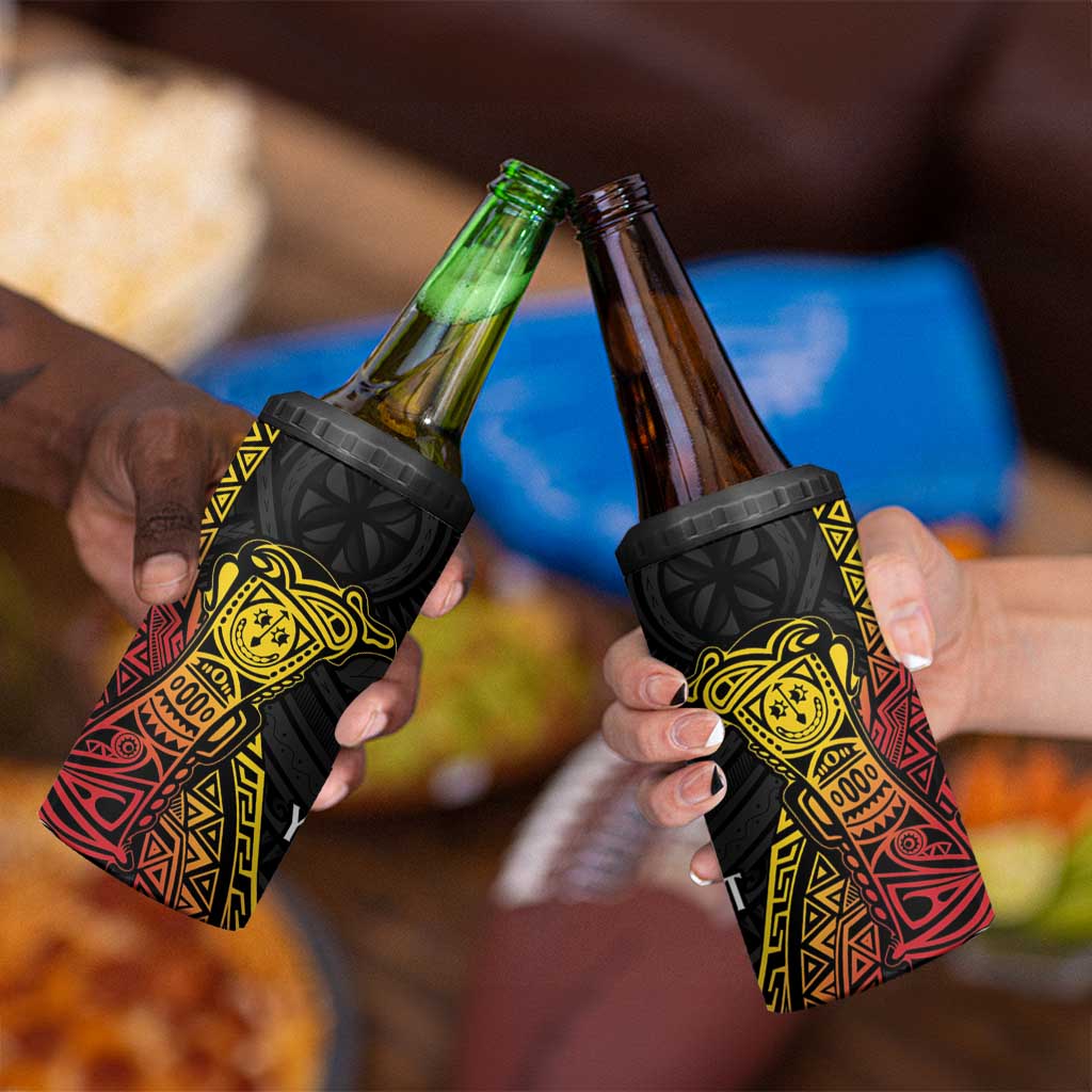 Personalized Papua New Guinea 4 in 1 Can Cooler Tumbler Kundu Drum Carving Motifs