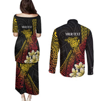 Personalized Papua New Guinea Couples Matching Puletasi and Long Sleeve Button Shirt Kundu Drum Carving Motifs LT7 - Polynesian Pride