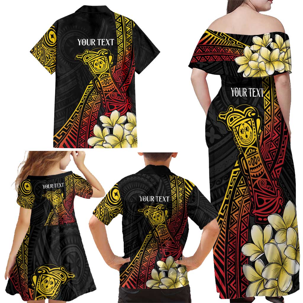 Personalized Papua New Guinea Family Matching Off Shoulder Maxi Dress and Hawaiian Shirt Kundu Drum Carving Motifs
