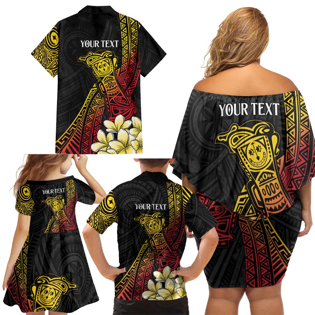 Personalized Papua New Guinea Family Matching Off Shoulder Short Dress and Hawaiian Shirt Kundu Drum Carving Motifs