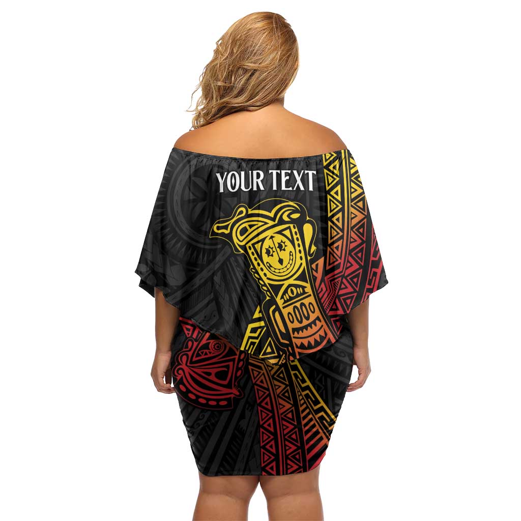 Personalized Papua New Guinea Family Matching Off Shoulder Short Dress and Hawaiian Shirt Kundu Drum Carving Motifs