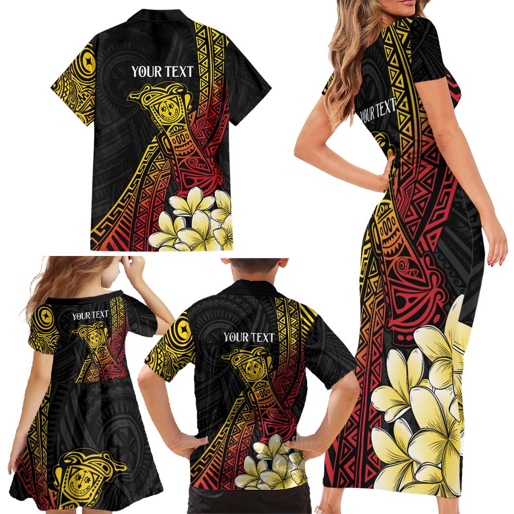 Personalized Papua New Guinea Family Matching Short Sleeve Bodycon Dress and Hawaiian Shirt Kundu Drum Carving Motifs