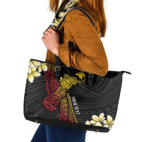 Personalized Papua New Guinea Leather Tote Bag Kundu Drum Carving Motifs LT7 Black - Polynesian Pride