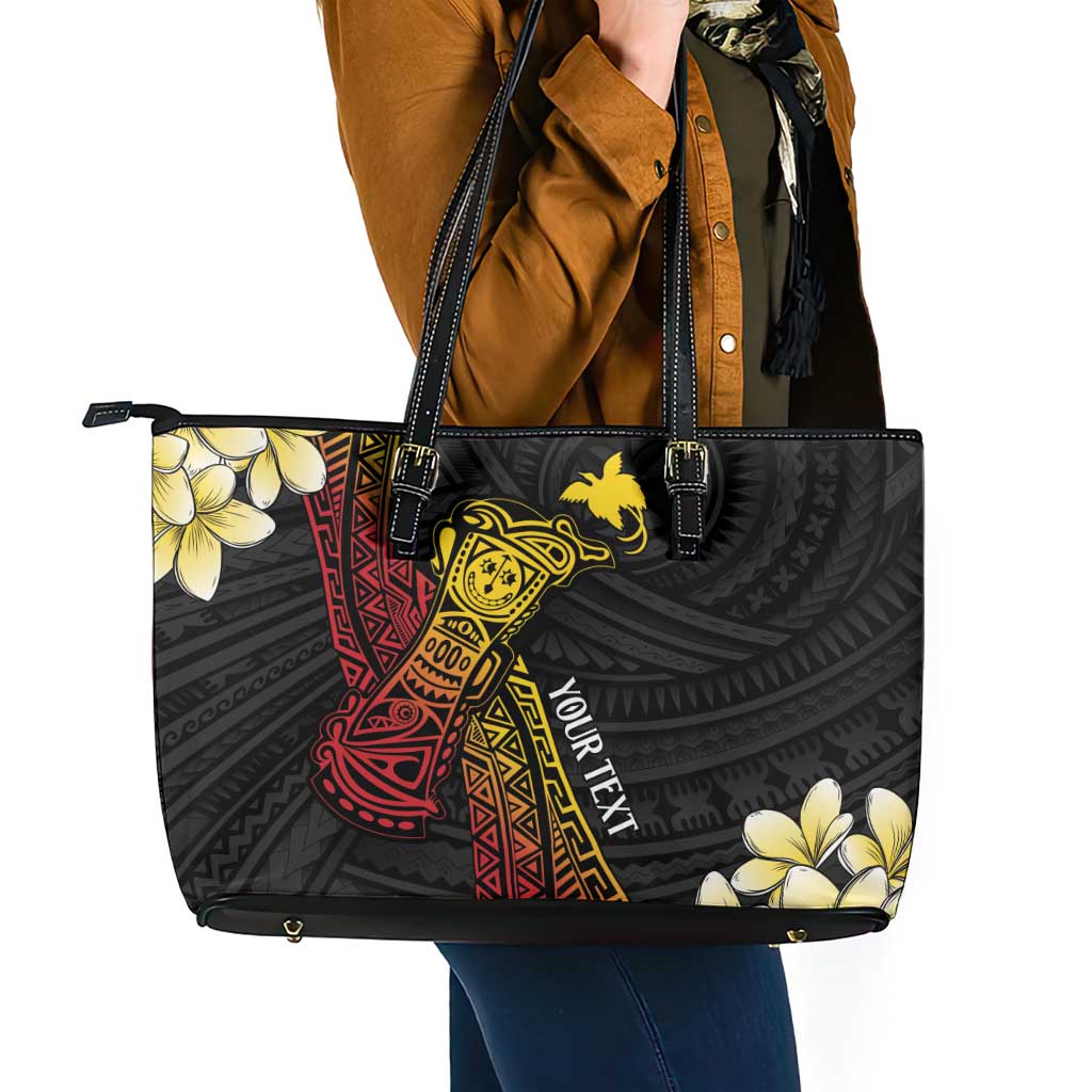 Personalized Papua New Guinea Leather Tote Bag Kundu Drum Carving Motifs LT7 - Polynesian Pride
