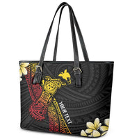 Personalized Papua New Guinea Leather Tote Bag Kundu Drum Carving Motifs LT7 - Polynesian Pride