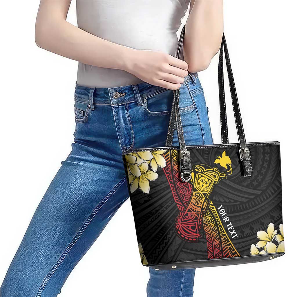 Personalized Papua New Guinea Leather Tote Bag Kundu Drum Carving Motifs LT7 - Polynesian Pride