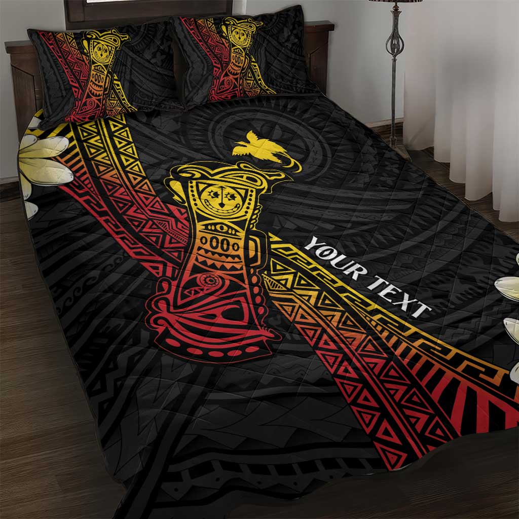 Personalized Papua New Guinea Quilt Bed Set Kundu Drum Carving Motifs LT7 Black - Polynesian Pride