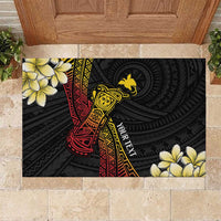 Personalized Papua New Guinea Rubber Doormat Kundu Drum Carving Motifs LT7 Black - Polynesian Pride