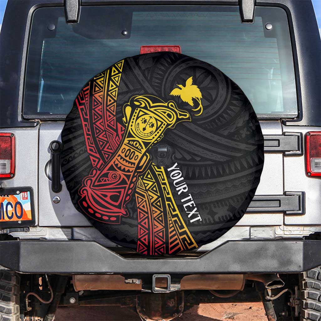 Personalized Papua New Guinea Spare Tire Cover Kundu Drum Carving Motifs LT7 Black - Polynesian Pride