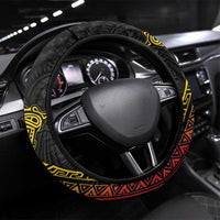 Papua New Guinea Steering Wheel Cover Kundu Drum Carving Motifs LT7 Universal Fit Black - Polynesian Pride